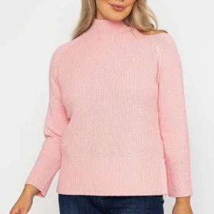 Kelly & Grace Weekend High Neck Split Hem Knit In Pink*Women Jumpers & Cardigans