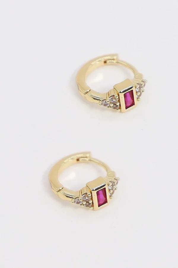 Joularie Hinged Hoop Earrings With Red Stone* Earrings