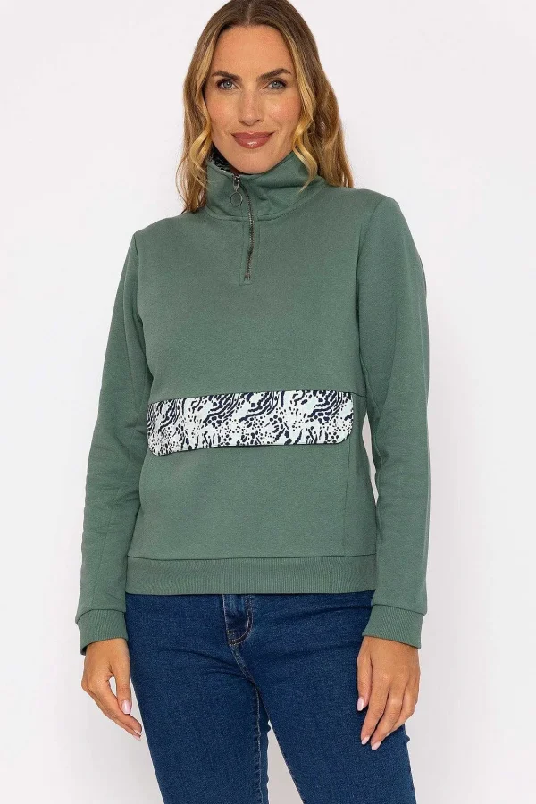 Kelly & Grace Weekend Khaki 1/4 Zip Pocket Sweatshirt*Women Hoodies & Sweatshirts