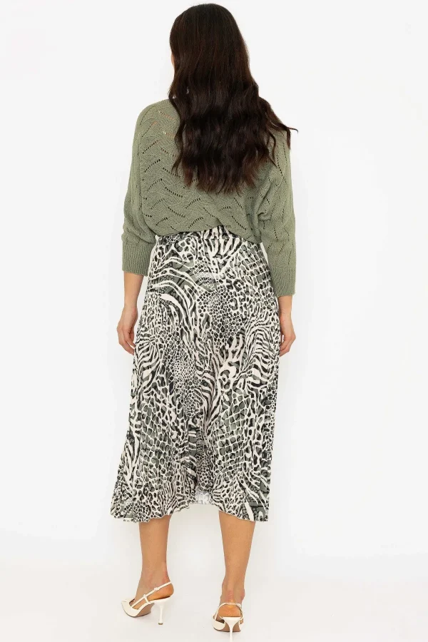 Pala D'Oro Khaki Animal Print Pleated Skirt*Women Skirts & Shorts