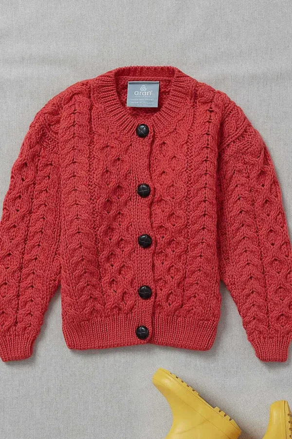 Aran Woollen Mills Kids Aran Cardigan In Red*Women Jumpers & Cardigans