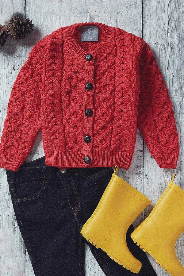 Aran Woollen Mills Kids Aran Cardigan In Red*Women Jumpers & Cardigans