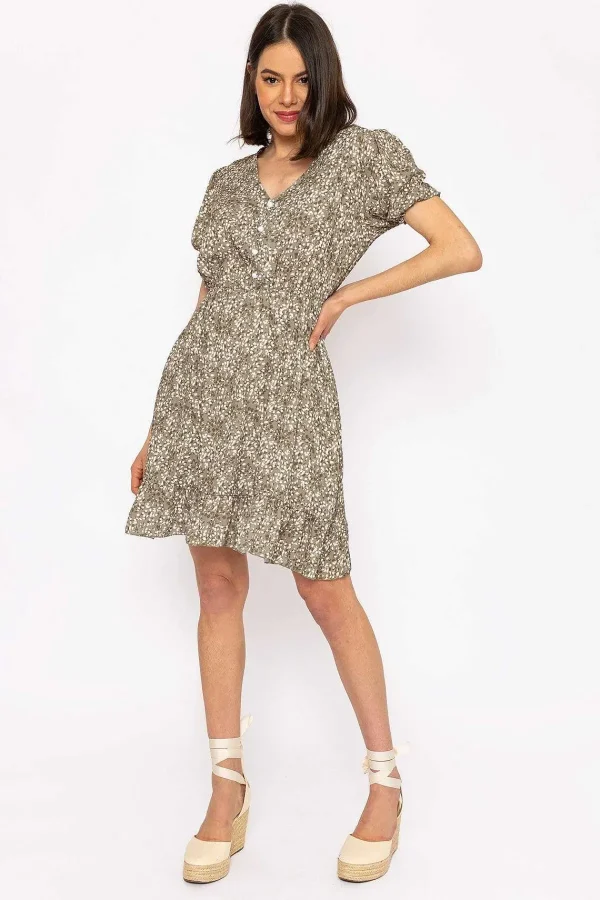 Pala D'oro Kimberley Short Dress In Khaki Floral Print*Women Dresses & Jumpsuits