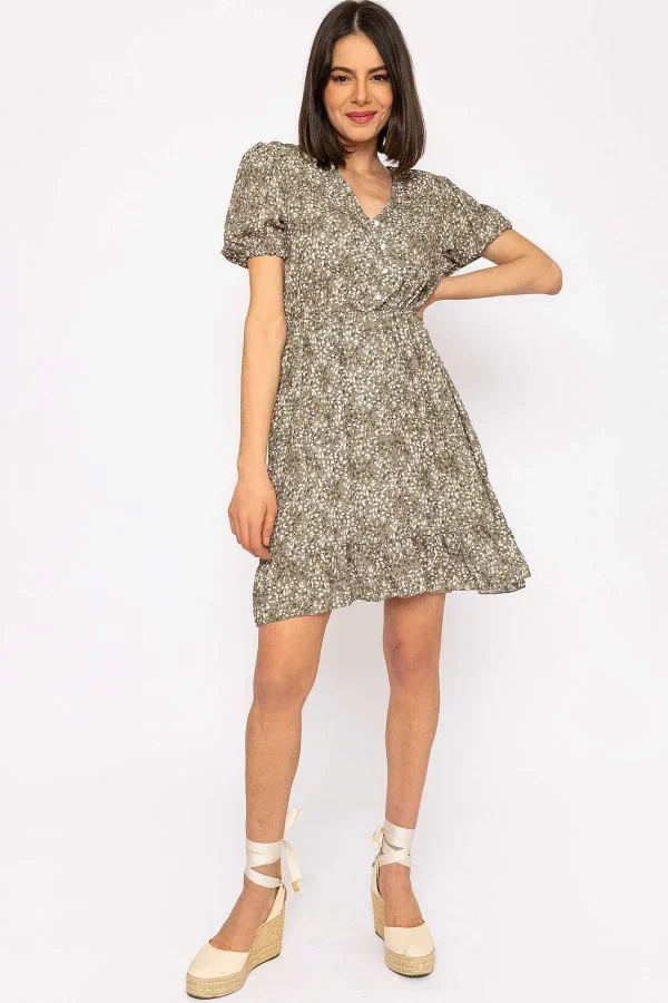 Pala D'oro Kimberley Short Dress In Khaki Floral Print*Women Dresses & Jumpsuits