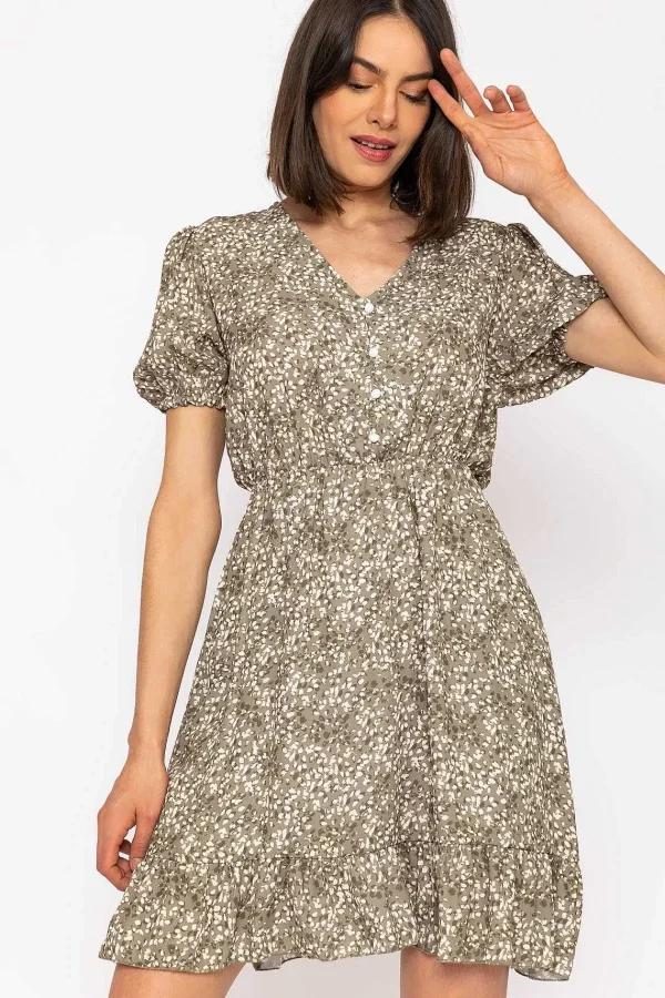 Pala D'oro Kimberley Short Dress In Khaki Floral Print*Women Dresses & Jumpsuits