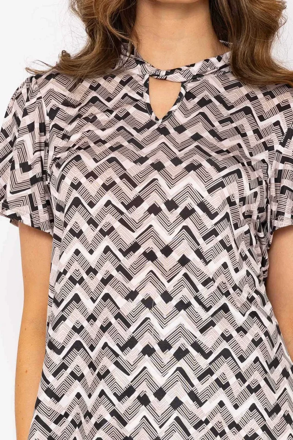 J'aime la Vie Knot Neck Top In Beige Print*Women Tops & Blouses