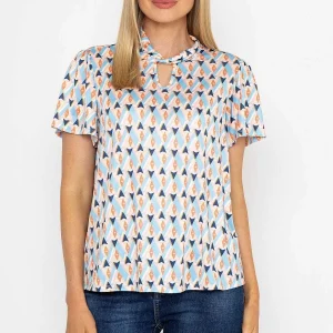 J'aime la Vie Knot Neck Top In Blue Print*Women Tops & Blouses