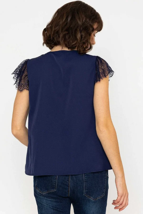 Rowen Avenue Lace Cap Sleeve Top In Navy*Women Tops & Blouses