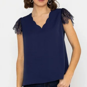 Rowen Avenue Lace Cap Sleeve Top In Navy*Women Tops & Blouses