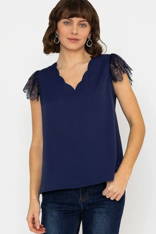 Rowen Avenue Lace Cap Sleeve Top In Navy*Women Tops & Blouses