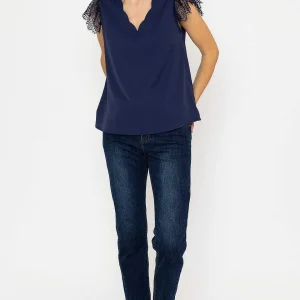 Rowen Avenue Lace Cap Sleeve Top In Navy*Women Tops & Blouses