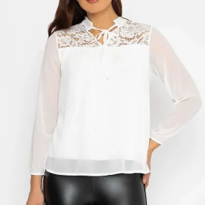 Pala D'oro Lace Insert Blouse In Ecru*Women Tops & Blouses