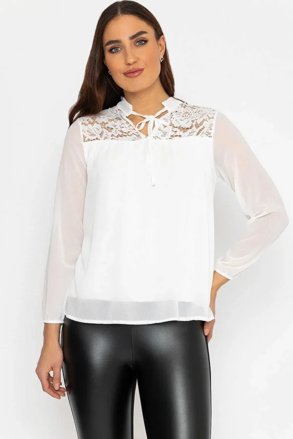 Pala D'oro Lace Insert Blouse In Ecru*Women Tops & Blouses