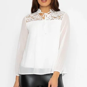 Pala D'oro Lace Insert Blouse In Ecru*Women Tops & Blouses