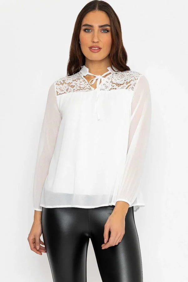 Pala D'oro Lace Insert Blouse In Ecru*Women Tops & Blouses