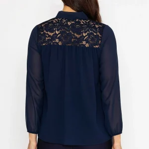 Pala D'oro Lace Insert Blouse In Navy*Women Tops & Blouses