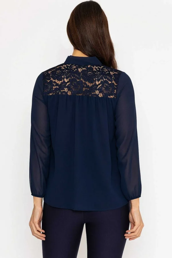 Pala D'oro Lace Insert Blouse In Navy*Women Tops & Blouses