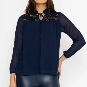 Pala D'oro Lace Insert Blouse In Navy*Women Tops & Blouses