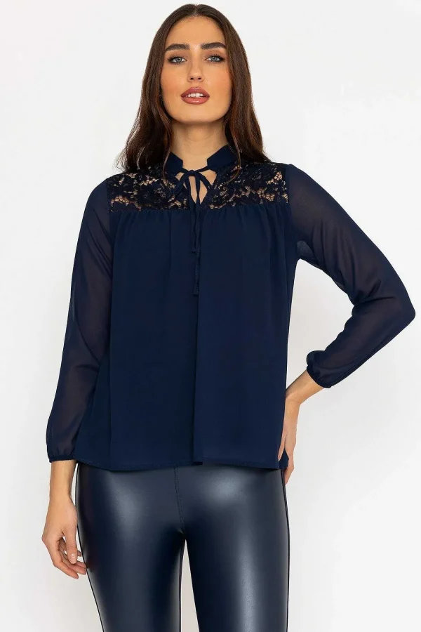 Pala D'oro Lace Insert Blouse In Navy*Women Tops & Blouses