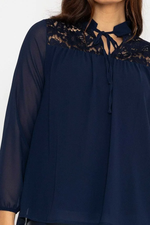 Pala D'oro Lace Insert Blouse In Navy*Women Tops & Blouses