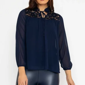 Pala D'oro Lace Insert Blouse In Navy*Women Tops & Blouses