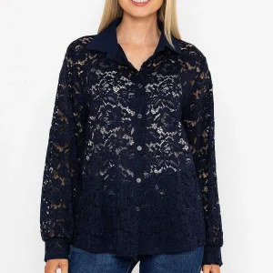 Pala D'oro Lace Shirt In Navy*Women Tops & Blouses