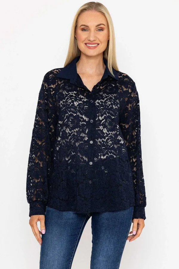 Pala D'oro Lace Shirt In Navy*Women Tops & Blouses