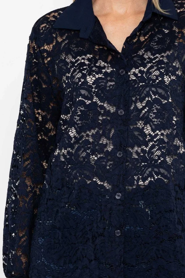 Pala D'oro Lace Shirt In Navy*Women Tops & Blouses