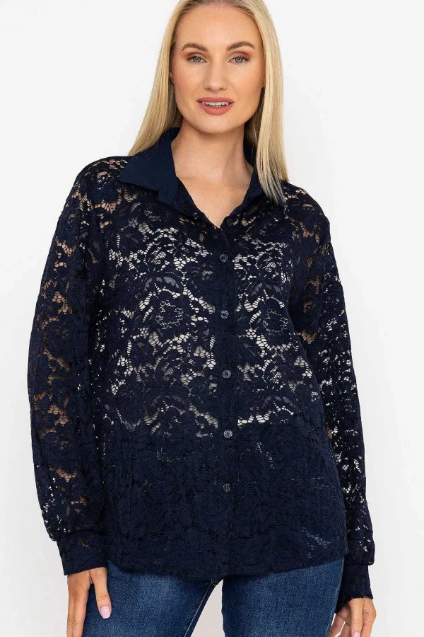 Pala D'oro Lace Shirt In Navy*Women Tops & Blouses