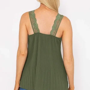 Pala D'oro Lace Trim Pleated Cami In Khaki*Women Tops & Blouses