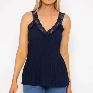 Pala D'oro Lace Trim Pleated Cami In Navy*Women Tops & Blouses