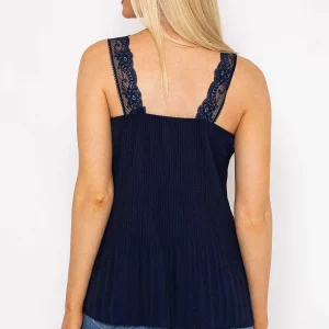 Pala D'oro Lace Trim Pleated Cami In Navy*Women Tops & Blouses