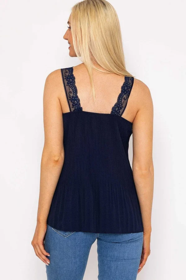 Pala D'oro Lace Trim Pleated Cami In Navy*Women Tops & Blouses