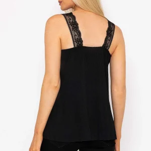 Pala D'oro Lace Trim Pleated Cami In Black*Women Tops & Blouses