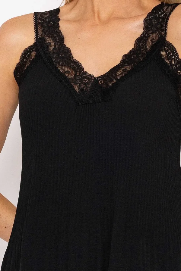 Pala D'oro Lace Trim Pleated Cami In Black*Women Tops & Blouses