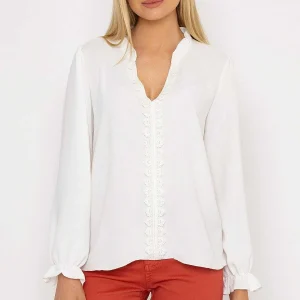 Pala D'oro Lace Trim Top In Ecru*Women Tops & Blouses