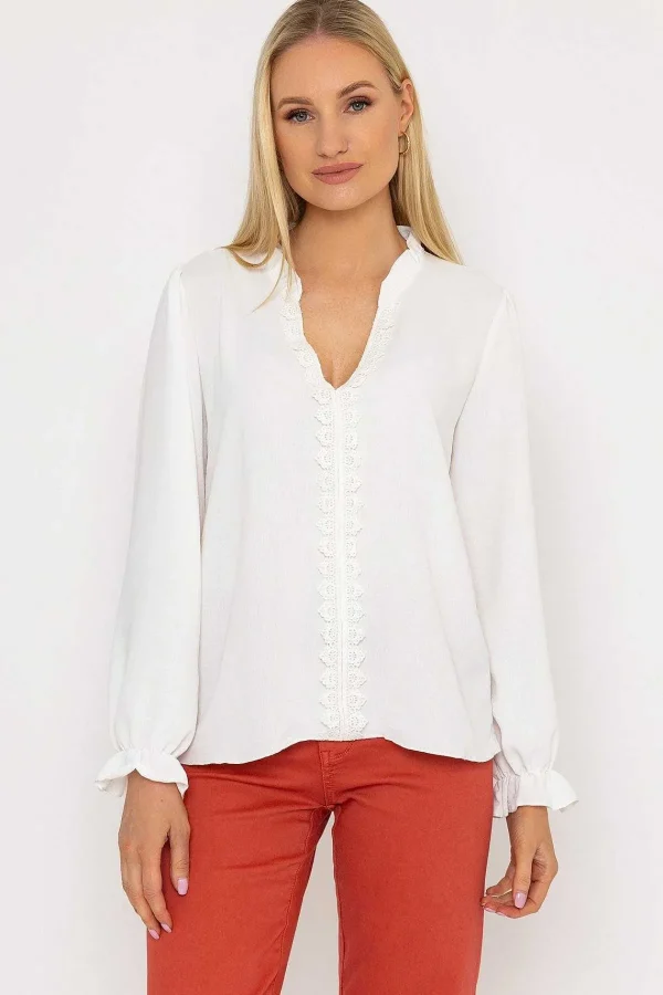 Pala D'oro Lace Trim Top In Ecru*Women Tops & Blouses