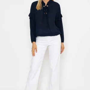 Pala D'oro Lace Up Blouse In Navy*Women Tops & Blouses