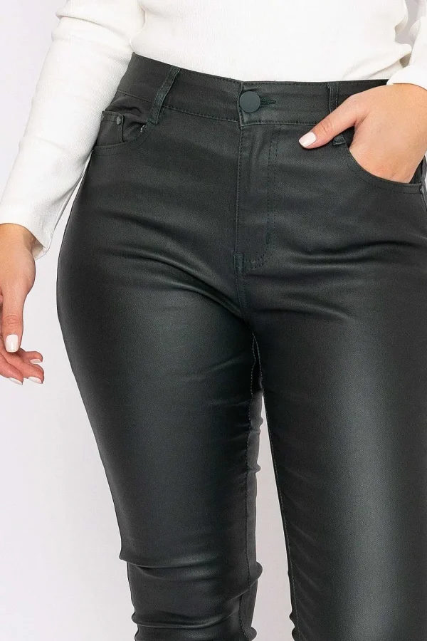 Denim Club Leather Look Jeans In Khaki*Women Jeans & Trousers