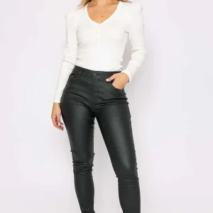 Denim Club Leather Look Jeans In Khaki*Women Jeans & Trousers