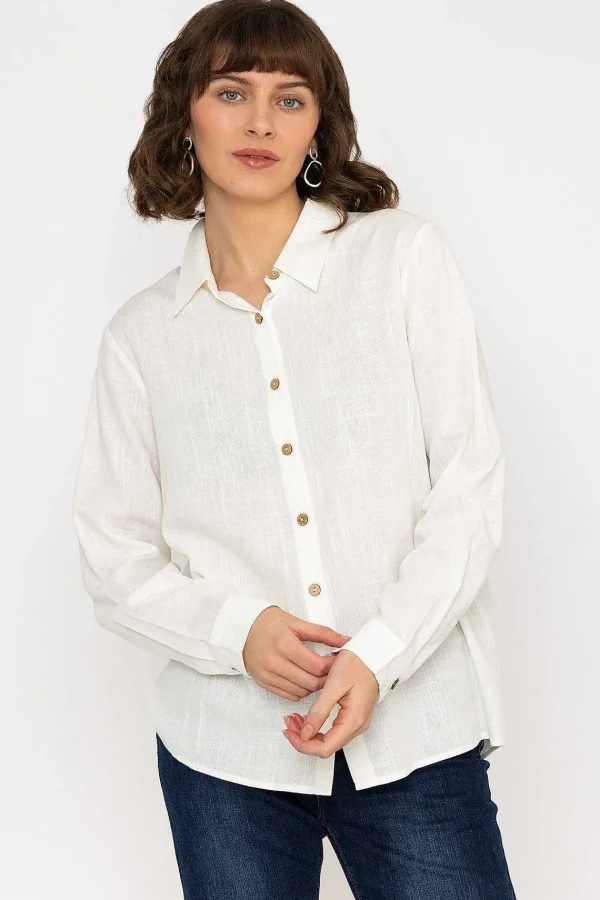 Kelly & Grace Weekend Linen Like Shirt In Ivory*Women Tops & Blouses