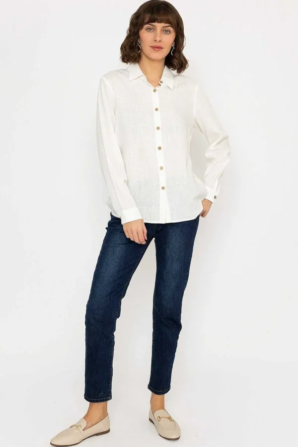 Kelly & Grace Weekend Linen Like Shirt In Ivory*Women Tops & Blouses