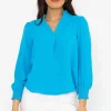 Pala D'oro Long Sleeve Collarless Top In Blue*Women Tops & Blouses