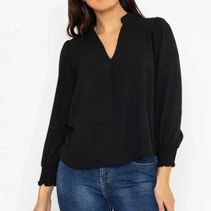 Pala D'oro Long Sleeve Collarless Top In Black*Women Tops & Blouses