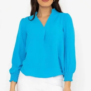 Pala D'oro Long Sleeve Collarless Top In Blue*Women Tops & Blouses