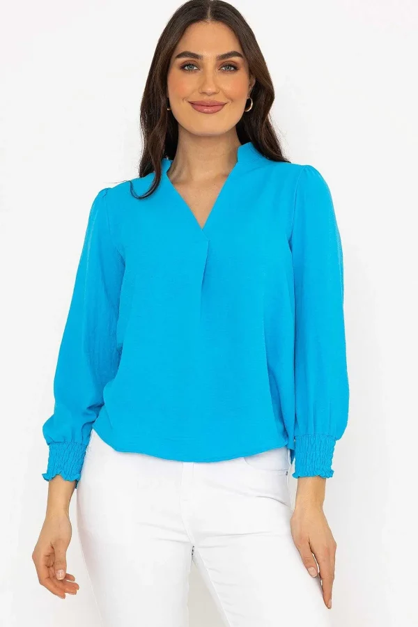 Pala D'oro Long Sleeve Collarless Top In Blue*Women Tops & Blouses