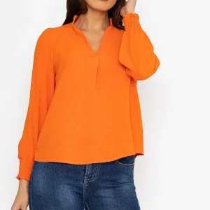 Pala D'oro Long Sleeve Collarless Top In Orange*Women Tops & Blouses