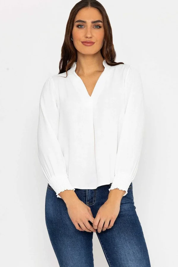 Pala D'oro Long Sleeve Collarless Top In Ecru*Women Tops & Blouses