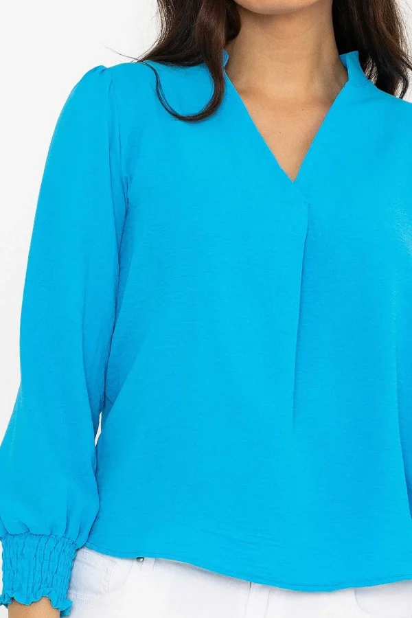 Pala D'oro Long Sleeve Collarless Top In Blue*Women Tops & Blouses