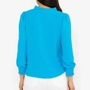 Pala D'oro Long Sleeve Collarless Top In Blue*Women Tops & Blouses